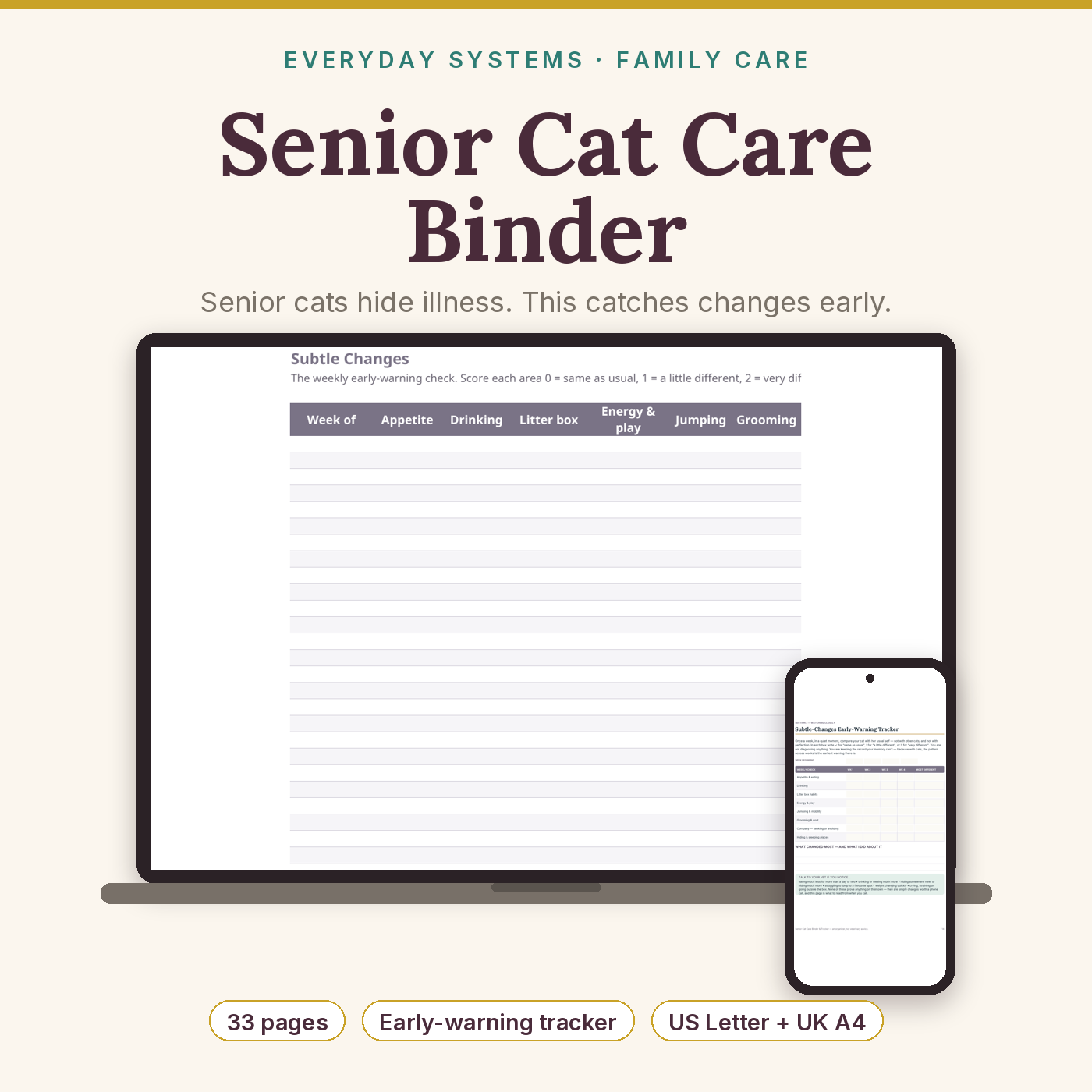 Senior Cat Care Binder