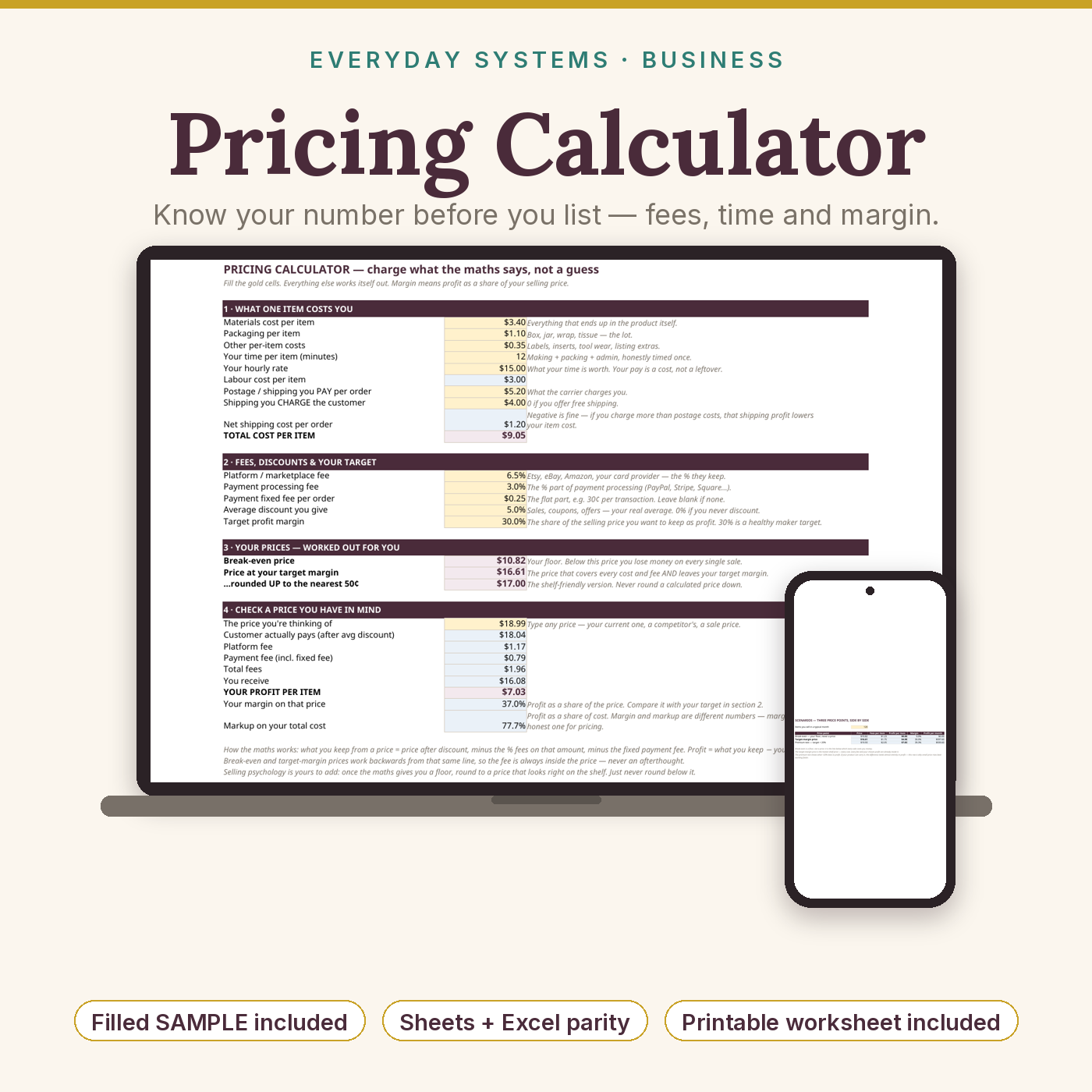 Pricing Calculator for Sellers