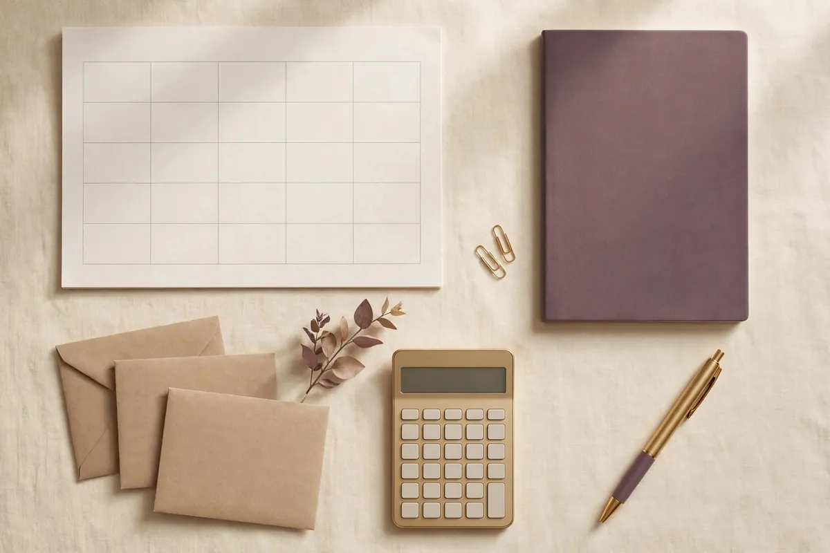 Calendar, envelopes and notebook for budgeting with a variable income