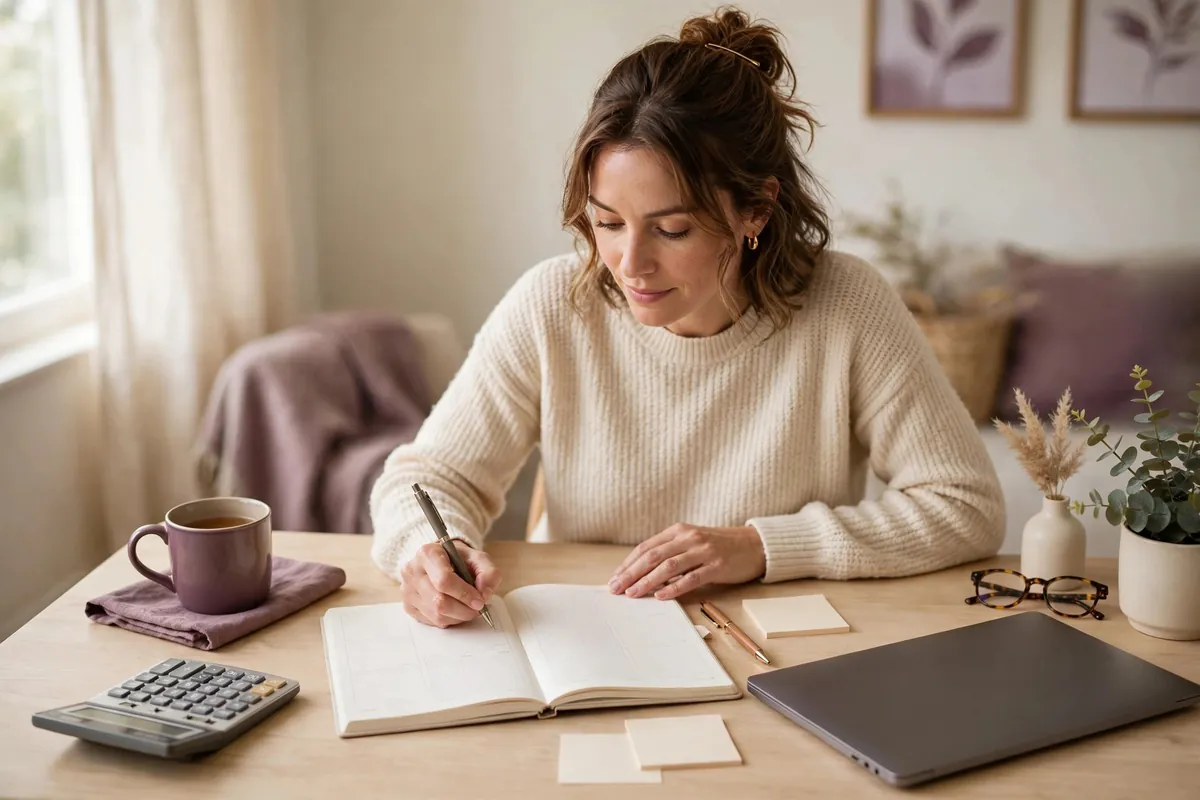 Freelancer planning a budget for irregular income at a tidy desk