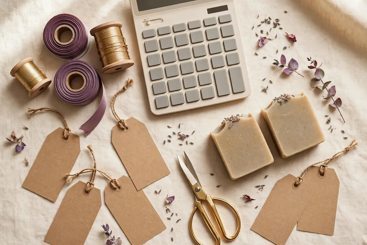 Calculator and blank price tags for pricing handmade products